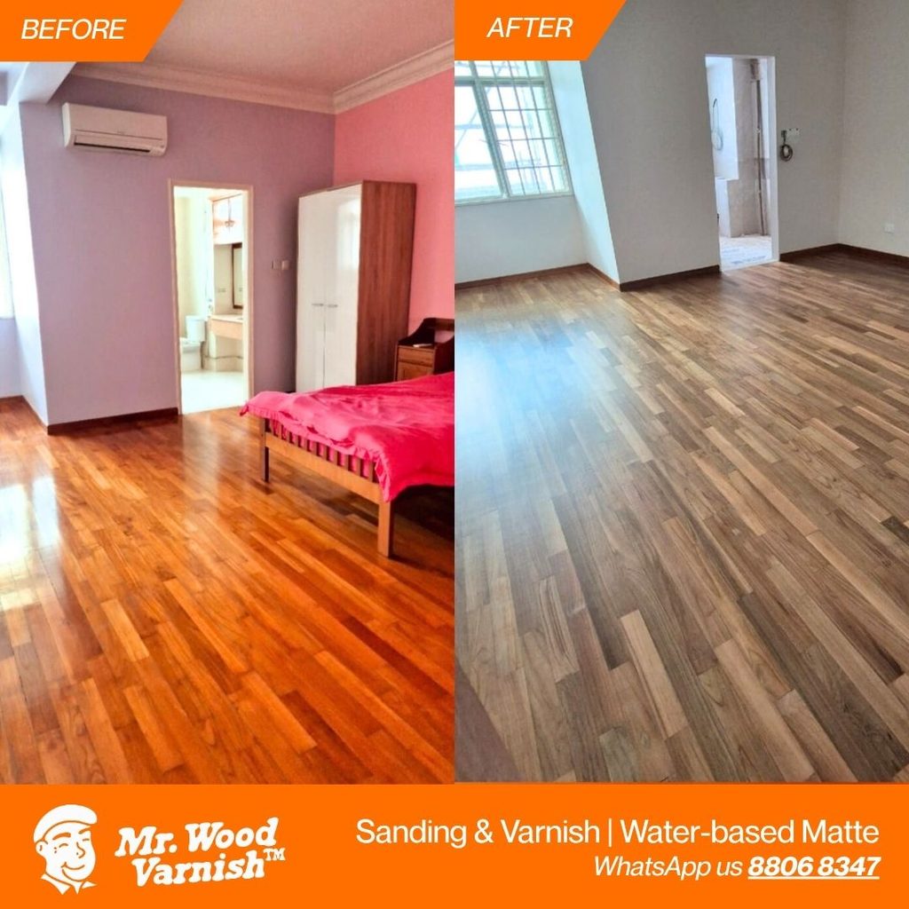 orange parquet before water based matte varnish after
